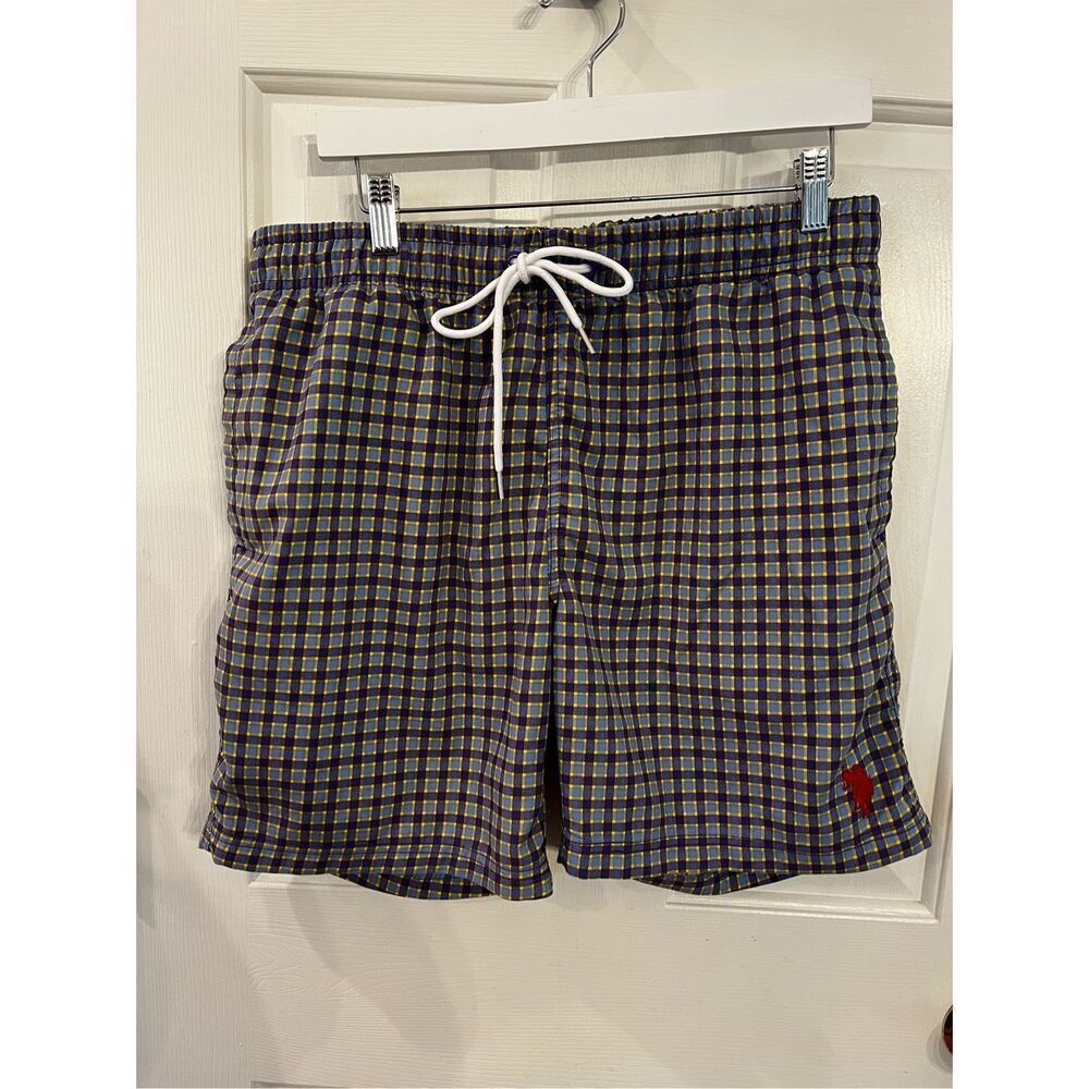 U.S. Polo Assn. Purple & Yellow applaud Swim Trunks sz L EUC